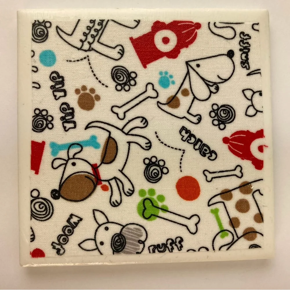 Dog Pattern Ceramic Coaster Set of 6 Dog Ceramic Art Tile Handmade Decoupage
